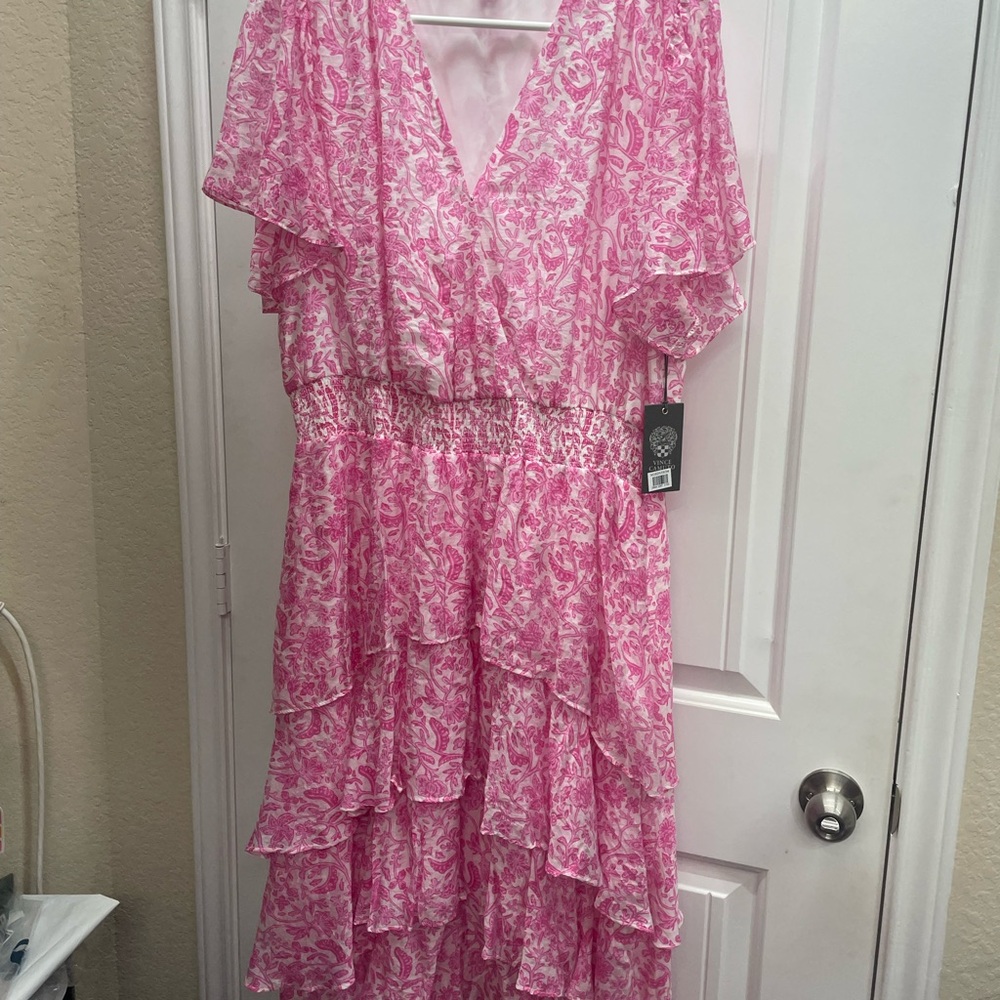 NWT Vince Camuto Pink Floral Tiered Pullover Midi Dress Size 16 - Picture 8 of 9